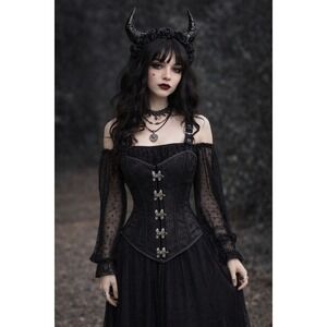 Charmian Corset Vest Women M Black Gothic Steampunk Brocade Steel Boned Cincher